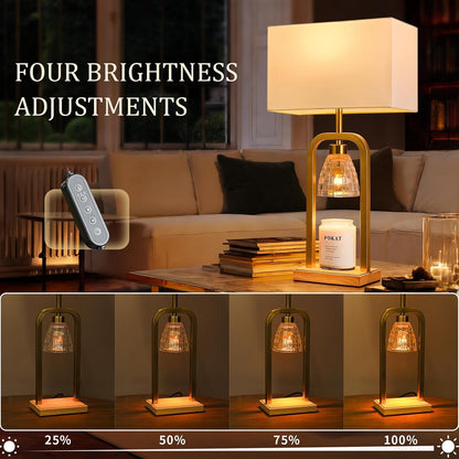 PoKat Gold Table Lamp Candle Warmer, Candle Warmer Lamp with Timer Dimmer, Wax Light Warming Table Lamp for Jar Candles, Modern Bedside Lamp for House Warming Home Decor Living Room, Bulb Included