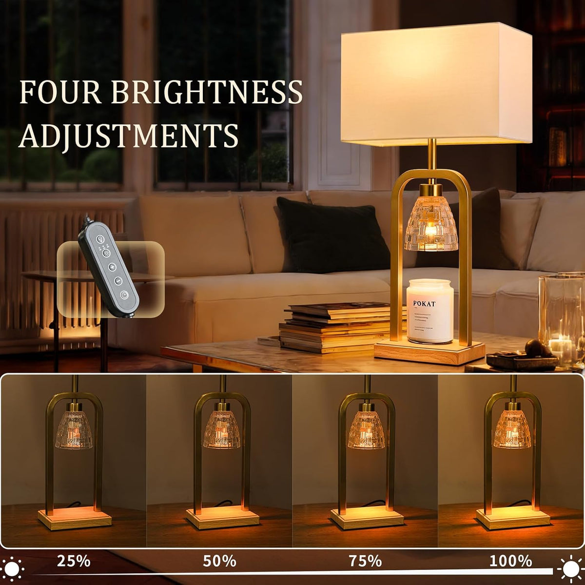 PoKat 2 in 1 Gold Table Lamp with Candle Warmer, Timer & Dimmer, Modern