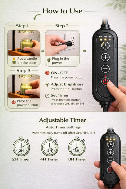 Candle Warmer Lamp for Jar Candles with Timer, Dimmer & 2 Bulbs