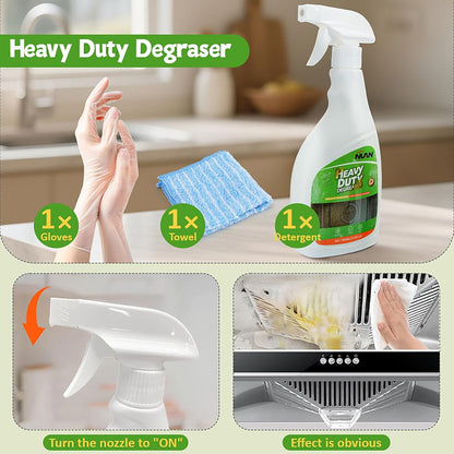 NUAN Heavy Duty Degreaser Spray, Kitchen Degreaser Cleaner Spray 500ML — Removes Grease & Oil on Stove Top, Oven, Grill, Microwave, Range Hood, All Purpose Degreaser Multi Surface Cleaner