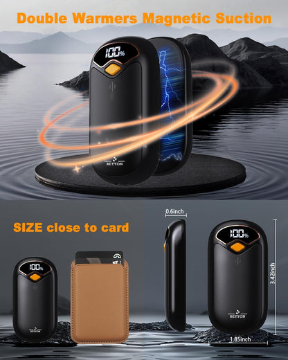 Hand Warmers Rechargeable - Electric Hand Warmer Rechargeable 2 Pack, LED Digital Display, 4 Heat Levels Reusable, USB, Magnetic Portable Handwarmers for Golf/Camping/Hunting, Gift for Women, Men