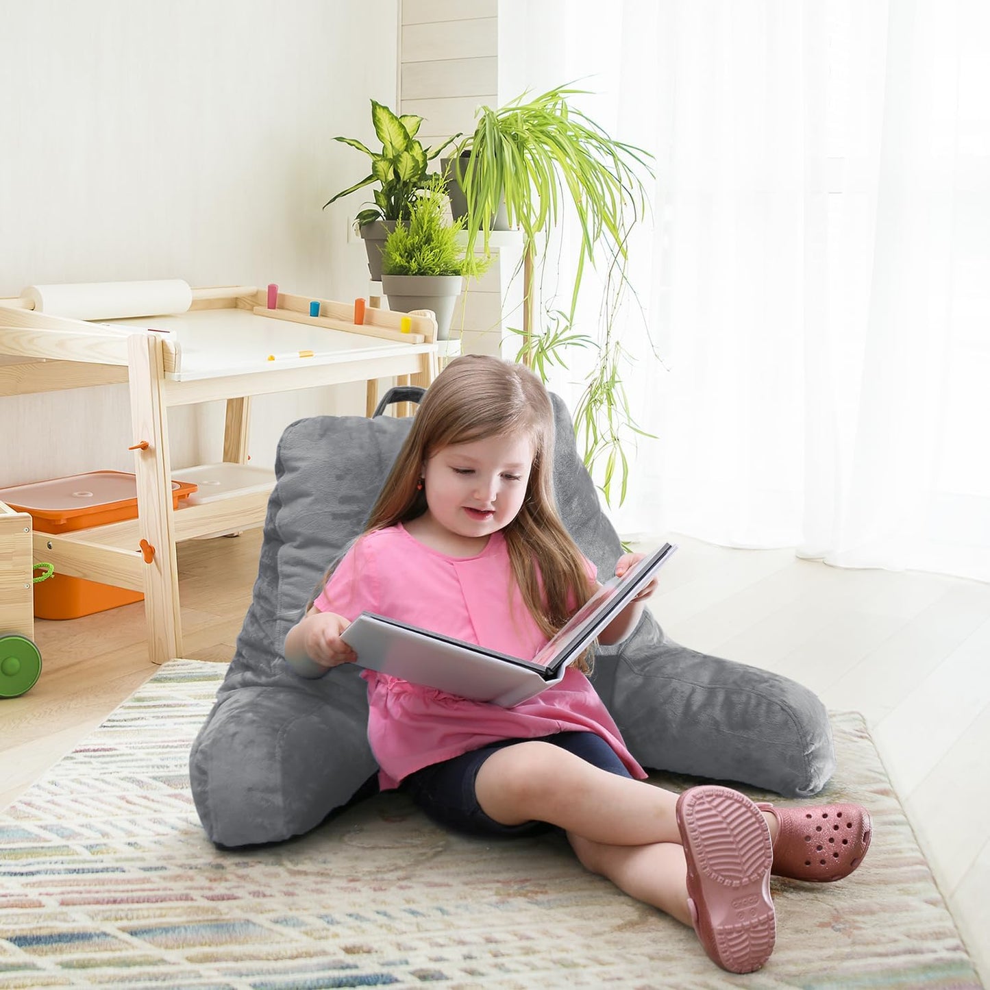 Nestl Reading Pillow with Shredded Memory Foam, Designed for Sitting Up in Bed and Couch, Back and Arms Adjustable Support for Adult & Teens Backrest Pillows for Reading, with Washable Cover Dark Grey