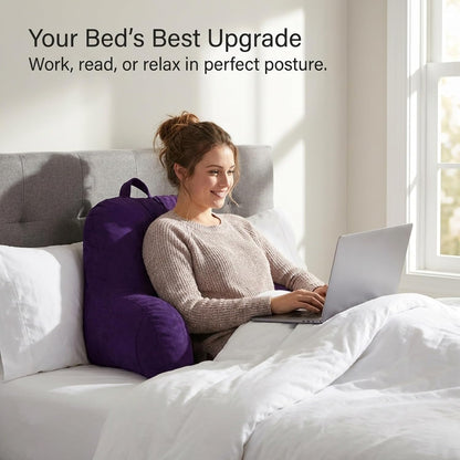 Deluxe Comfort Microsuede Bed Rest - Reading and Bedrest Lounger - Sitting Supprt Pillow - Soft But Firmly Stuffed Fiberfill - Backrest Pillow With Arms, Light Purple