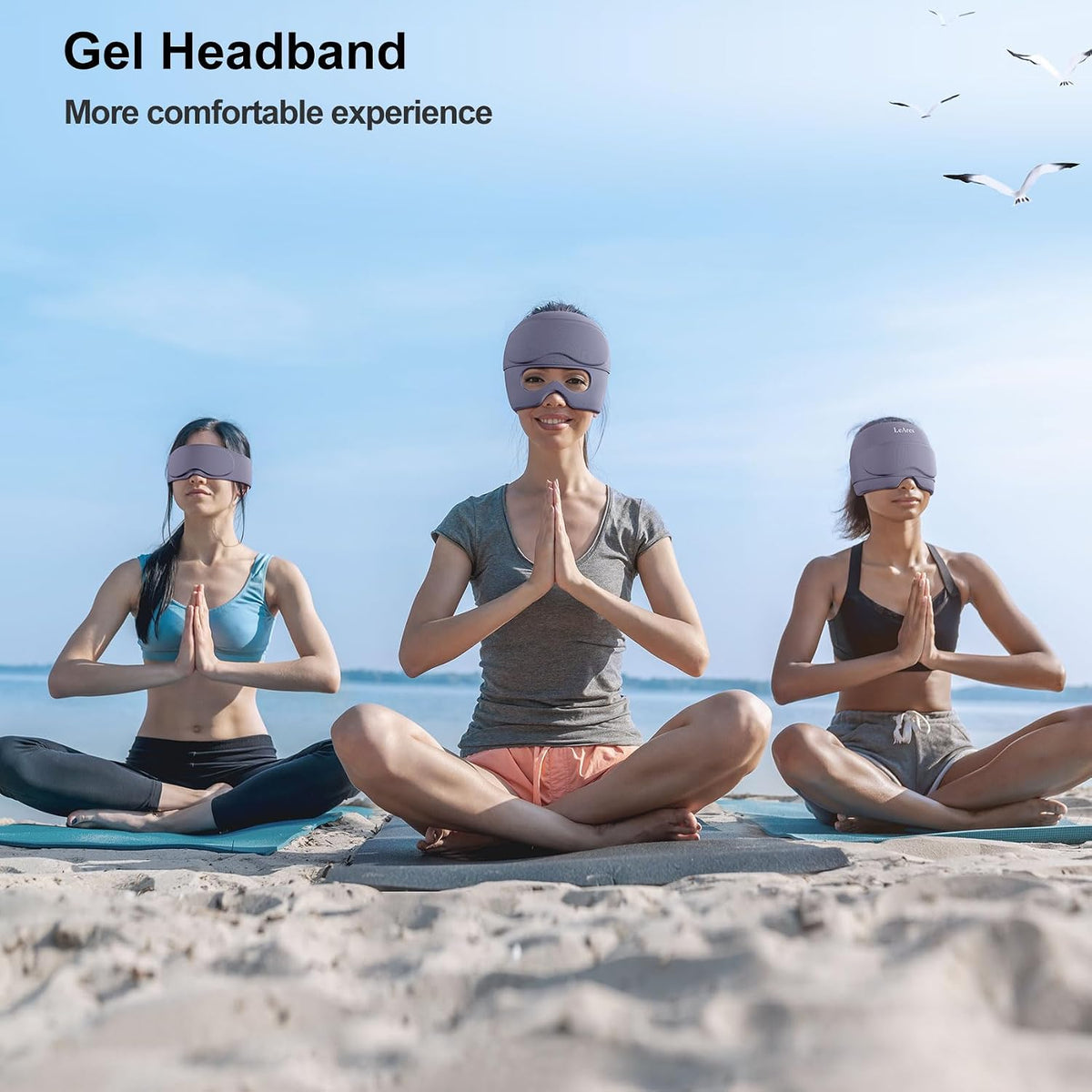 2 in 1 Migraine Relief Cap with Gel Eye Mask, Headache Relief Cap Ice Head Wrap Hot and Cold Therapy Hat Gift for Women for Headache Puffy Eyes Sinus and Tension Stress Relief (Light Purple)