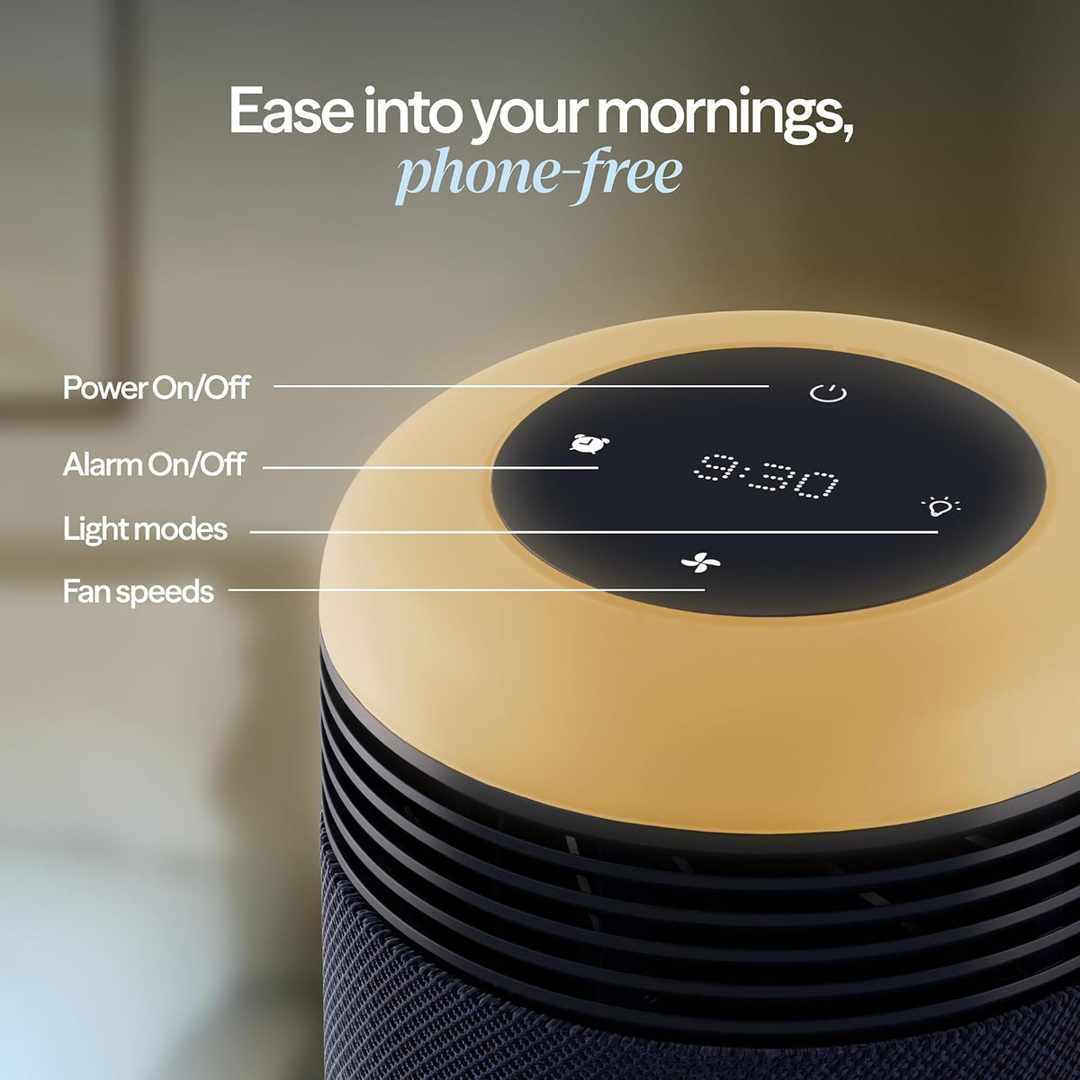 BLUEAIR Air Purifiers with Sunrise Alarm Clock for Home Bedroom Dorm, Beige