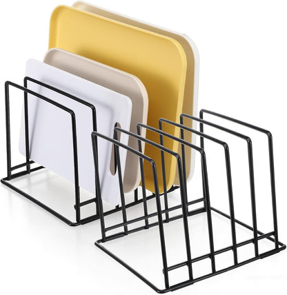 2 Pack 5-Slot Baking Sheet Organizer Rack, Heavy Duty Steel Cutting Board Holder With Rust-Resistant Coating and 8 PCS Anti-Slip Feet, For Kitchen Cabinet Or Countertop Storage, 7.87x7.48x6.38 Inch