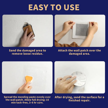 Drywall Patch Repair Kit - Drywall Repair Kit for Wall Texture, Holes, Cracks, Graffiti & Stains, Patches/Scrapers/Sandpaper/Texture Sponge/Putty Knife, Formaldehyde-Free, White (8.8oz)