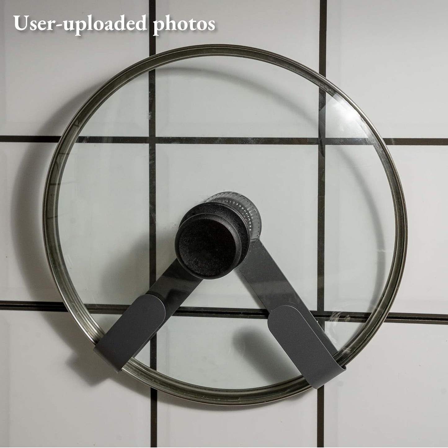 Pot Lid Rack Organizer holder for Cabinet Door/Wall With Suction Cup, No Drilling, Adjustable Rotating Arm Design Fits 6-14" Lids(Charcoal gray)