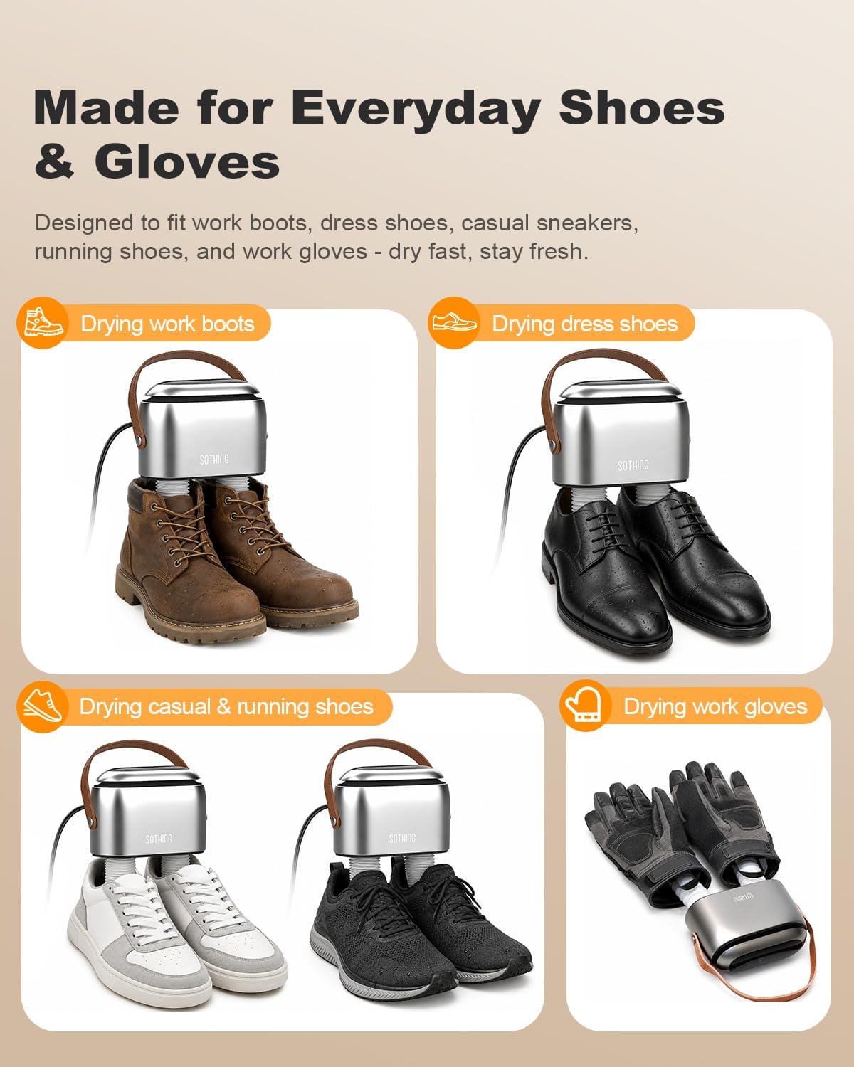 Boot Dryer, 11.8 in Extendable Hoses, 3 Heat Levels, 1-9H Timer | 95W Dual-Fan Airflow, Ozone Freshening Mode, for Work Boots, Ski Boots, Rain Boots, Sneakers and Gloves, Auto Shut-Off