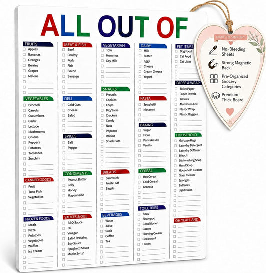All Out of Grocery List,Shopping List Notepad for Fridge 6.5" x 8.5" | Strong Magnetic Back,Shopping Categories at A Glance,Tear off,No More Forgotten Shopping Items ,52 Weeks,No-Bleed Paper