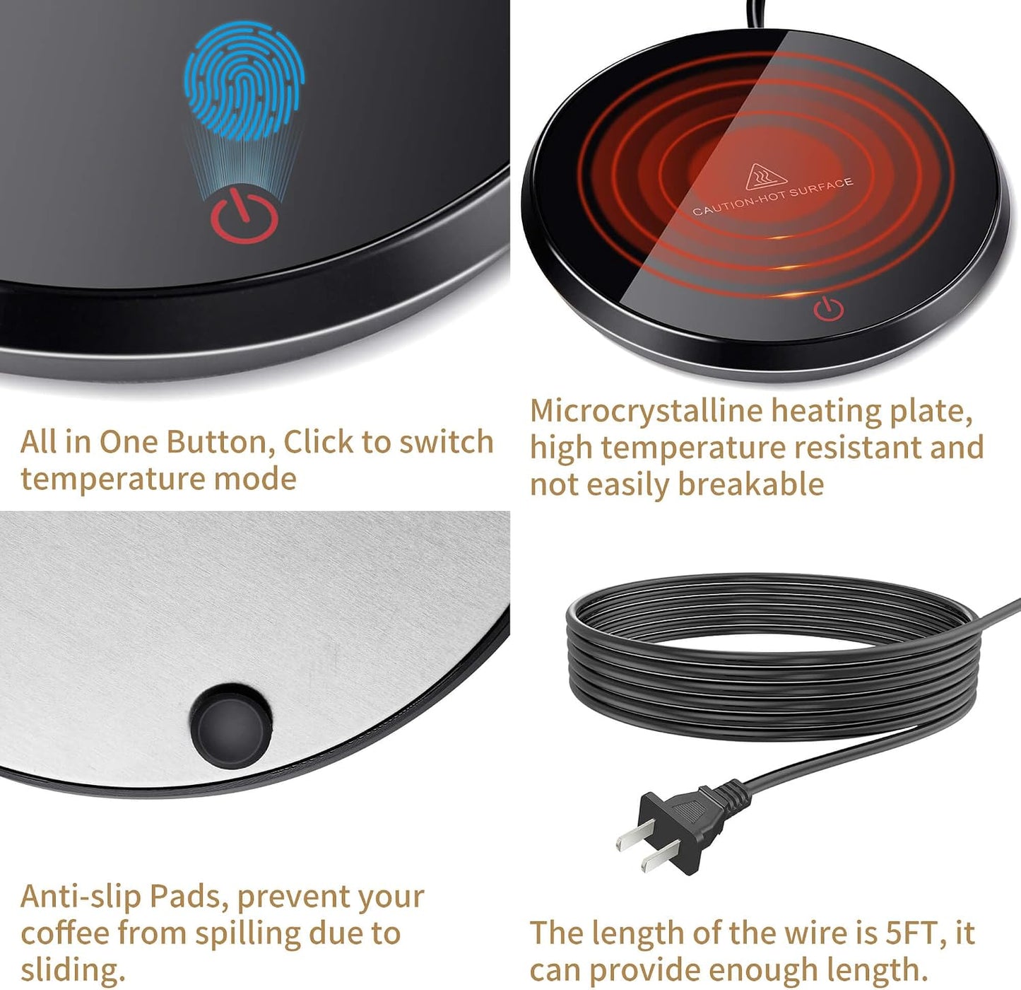 Coffee Mug Warmer for Desk 8H Auto Shut Off, Smart Coffee Cup Warmer with 2 Temperature Setting, Electric Mug Warmer Plate for Coffee, Milk, Tea (Black Rose)