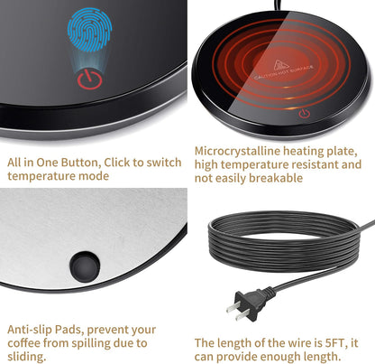 Coffee Mug Warmer for Desk 8H Auto Shut Off, Smart Coffee Cup Warmer with 2 Temperature Setting, Electric Mug Warmer Plate for Coffee, Milk, Tea (Black Rose)