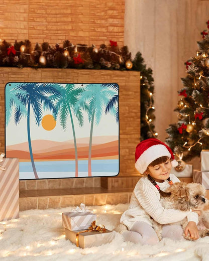 Magnetic Fireplace Cover Boho Summer Beach Fireplace Screen Decorative Mount Coconut Tree Bohemian Insulation Fireplaces Blocker Save Energy Fireplaces Draft Stopper Covers for Living Room 45x34