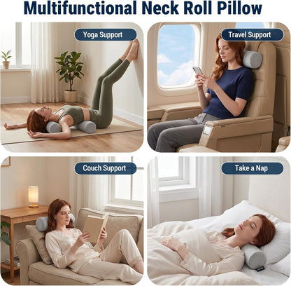 Neck Roll Pillow for Neck Pain Relief - Memory Foam Neck Support Pillow for Bed | Round Neck Pillow for Sleeping, 15.7 * 6 * 6 inch (Cool-Blue)