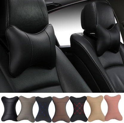 2 Packs Car Neck Pillows, Dual-Side PU Leather Car Headrest with Fiber Filling, Universal Soft Neck Support Pillow for Car, Home & Office (Black)