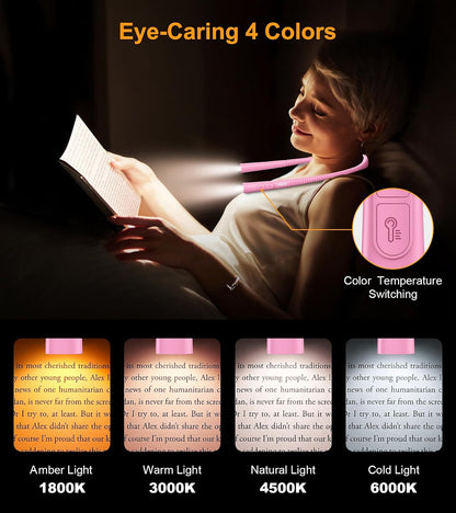 Gritin Book Light, Eye Caring 4-Color&5-Brightness Neck Light Reading Light | Stepless Dimming, 30-min Timer, 80+ Hrs Runtime, Bendable Round Neck Design, Lightweight for Reading, Knitting, Repairing