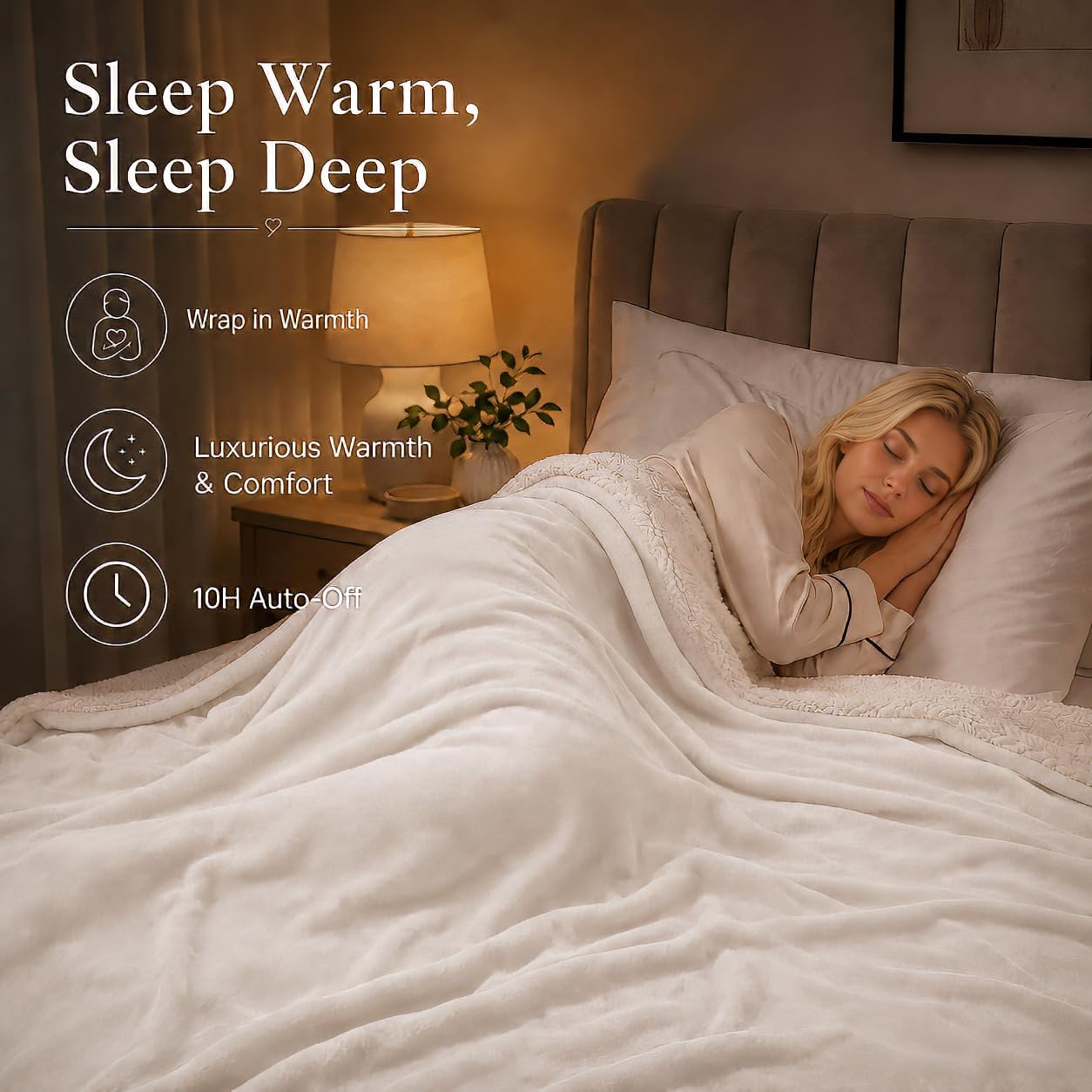 Electric Heated Blanket Full Size 72"x84" – Light Gray | ETL for Safe Overnight, 4 Heat Settings & 10H Auto Off, Dual-Sided Microplush Sherpa for Home Night, Machine washable