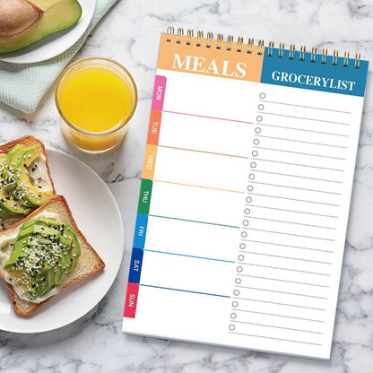 Weekly Meal Planner and Grocery List - 50 Undated Sheets Planning Pad for Organized Daily Menu, Tear-Off Notepad for Convenient Shopping