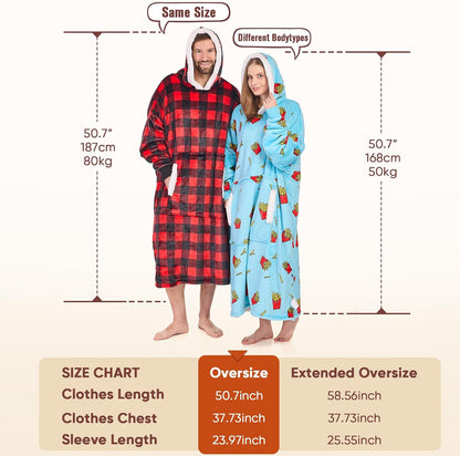 yescool Wearable Blanket Hoodie, Flannel Sherpa Fleece Blanket Sweatshirt for Adults Women Men,One Size Fits All - Colors A