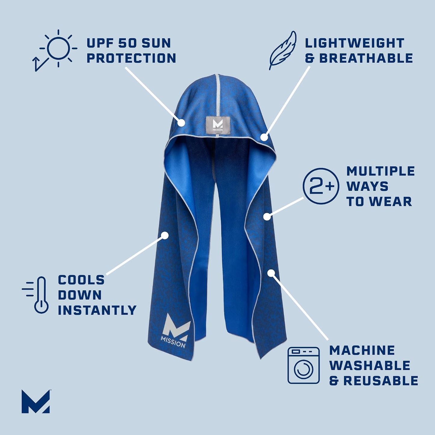 MISSION Cooling Hoodie Towel, Evaporative Cool Technology, Cools Instantly When Wet, UPF 50 Sun Protection, Contours Your Head to Stay in Place, Great for Sports, Fitness, Gym
