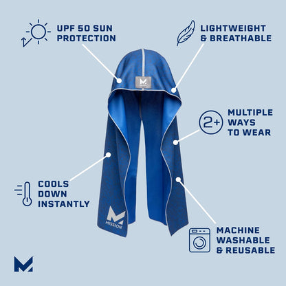 MISSION Cooling Hoodie Towel, Evaporative Cool Technology, Cools Instantly When Wet, UPF 50 Sun Protection, Contours Your Head to Stay in Place, Great for Sports, Fitness, Gym