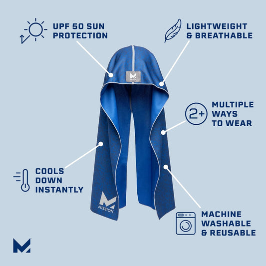 MISSION Cooling Hoodie Towel, Evaporative Cool Technology, Cools Instantly When Wet, UPF 50 Sun Protection, Contours Your Head to Stay in Place, Great for Sports, Fitness, Gym
