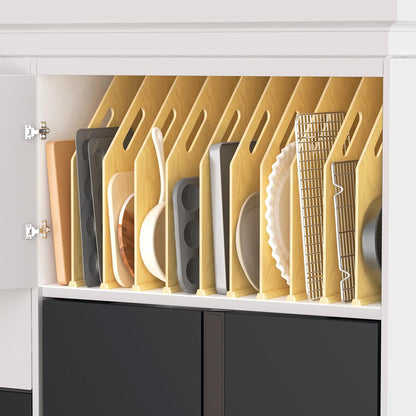 4 Pack Wood Tray Dividers for Cabinet, Cookie Sheet Organizer for Cabinet | No cutting required, Premium Wood, 2 Assembly Methods, Kitchen Cabinet Dividers for Storing pans, Baking tray, Cutting Board