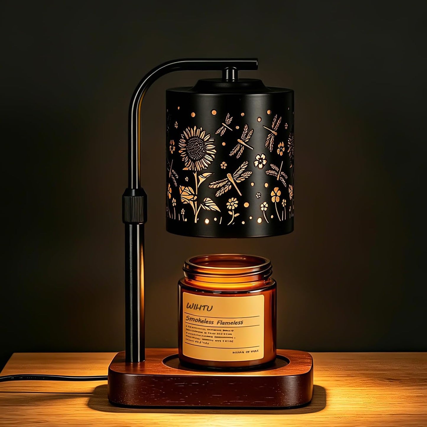 WIHTU Candle Warmer Lamp with Timer & Dimmer Dragonfly for Jar Candles | Metal Electric Wax Melt Warmer, Height Adjustable, Birthday Gift for Women Mom Her, Housewarming Home Decor, Include 2 Bulbs