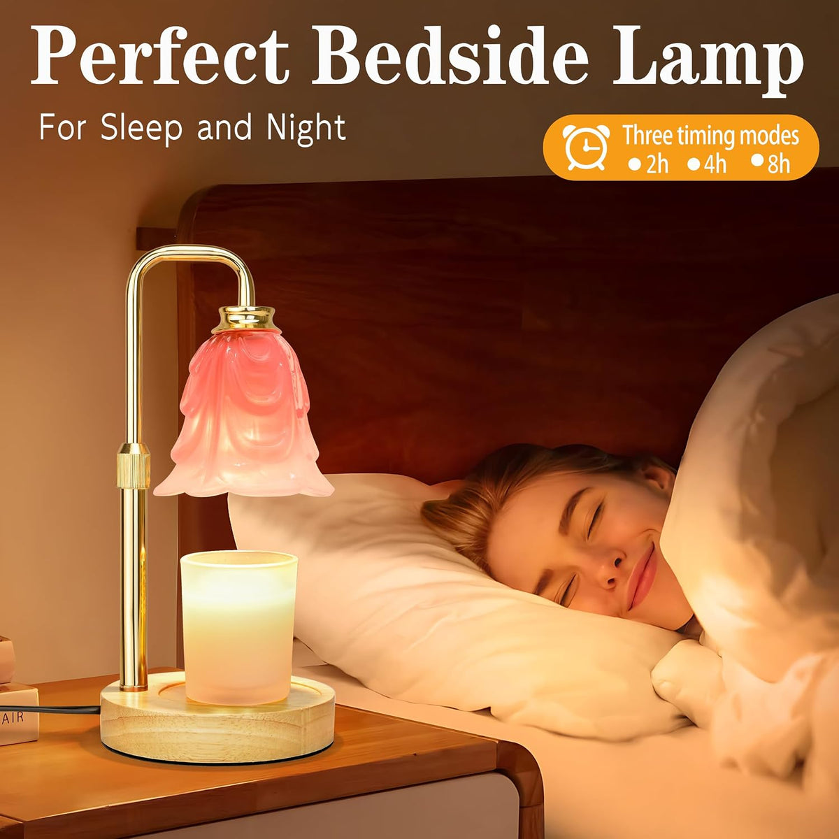 XJZJY Pink Flower Candle Warmer Lamp with Timer, Birthday Gifts for Women