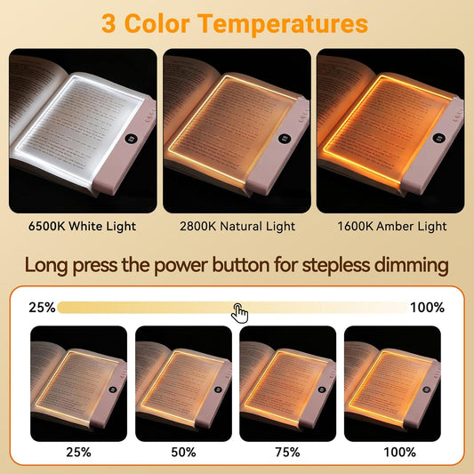 Amber Book Light, Rechargeable Blue Light Blocking LED Flat Reading Light