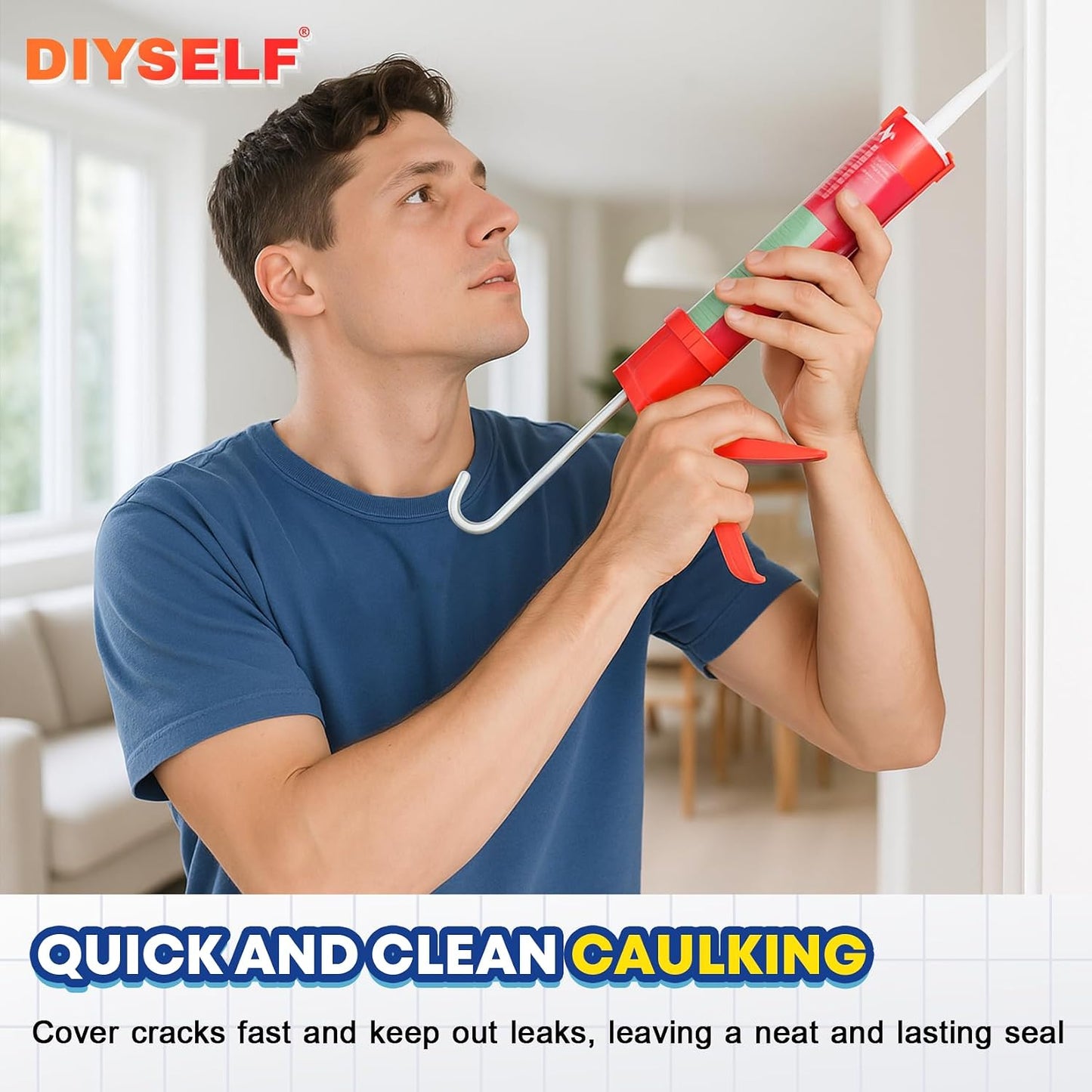 DIYSELF 9 Pack Caulk Gun Kit, Professional Caulking Gun & Remover Tools | Sealant Finishing Tool, Grout Scraper & Silicone Gun for Bathroom, Kitchen, Window, Sink & Tile Sealing, Hand Caulking Gun
