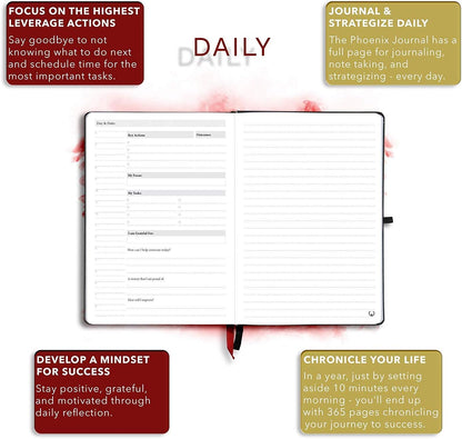 The Phoenix Journal - Quarterly Goal Planner, Daily Planner Journal & Organizer for Goal Setting, Productivity & Focus - Undated 12 Week Planner, Weekly & Monthly Planning, Habit Tracking - Hardcover - Black