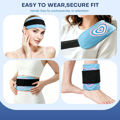 Gel Ice Packs for Injuries Reusable 2 Packs Hot Cold Gel Wrap with Strap | for Pain Relief Swelling Shoulder Rotator Cuff Back Hip Ankle Knee C-Section & Postpartum Recovery,10x5.5 Inch, Pink