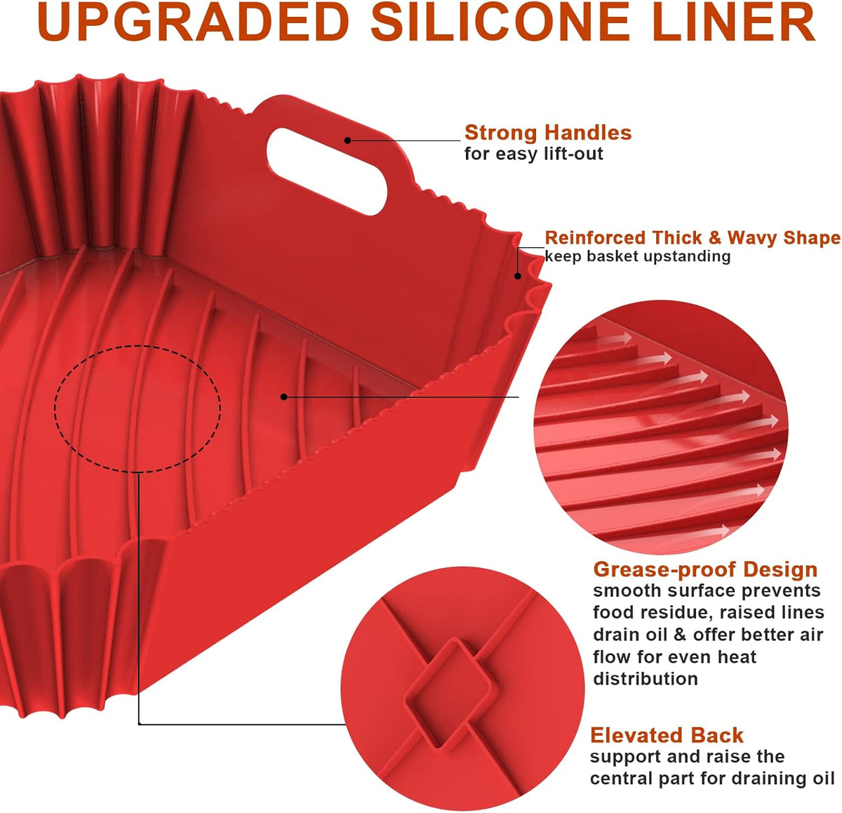 Air Fryer Silicone Liners Square 2 Pack 7.1 Inch Airfryer Liners 4-7 QT Reusable Air Fryer Liners Silicone Pot Oven Liner Baking Tray, Air Fryer Basket Silicone Mat Bowl Air Fryer Accessories Kitchen