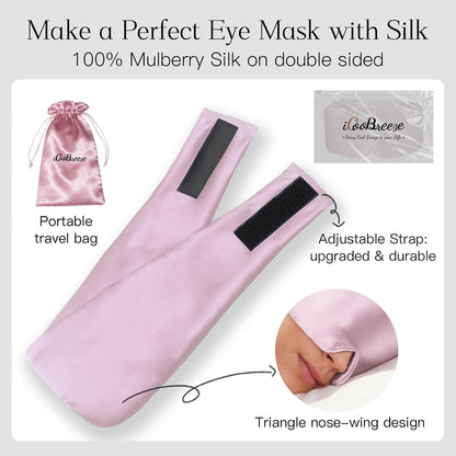 100% Natural Silk Eye Mask for Women Men, Soft Pressureless Cooling Blackout Eye Covers for Sleeping, Large Size Sleep Mask fits All Heads Adjustable, 1PC, Black