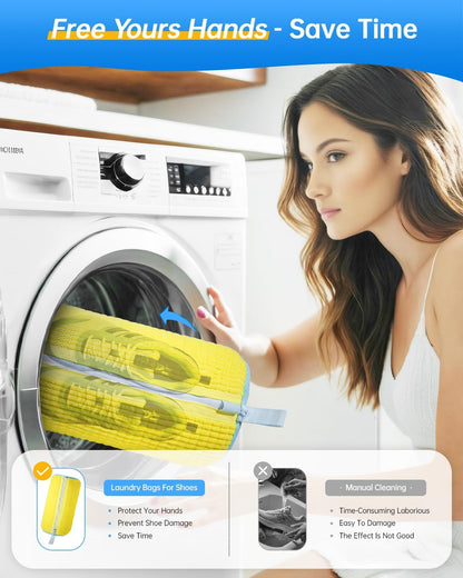 Shoe Washing Machine Bag & Shoe Washing Bag Reusable for Sneaker Laundry | Sneaker Washing Machine Bag & Shoe Laundry Bag, Chenille Microfiber 360 Cleaning, Reusable Hook Dryer, 1 Pack