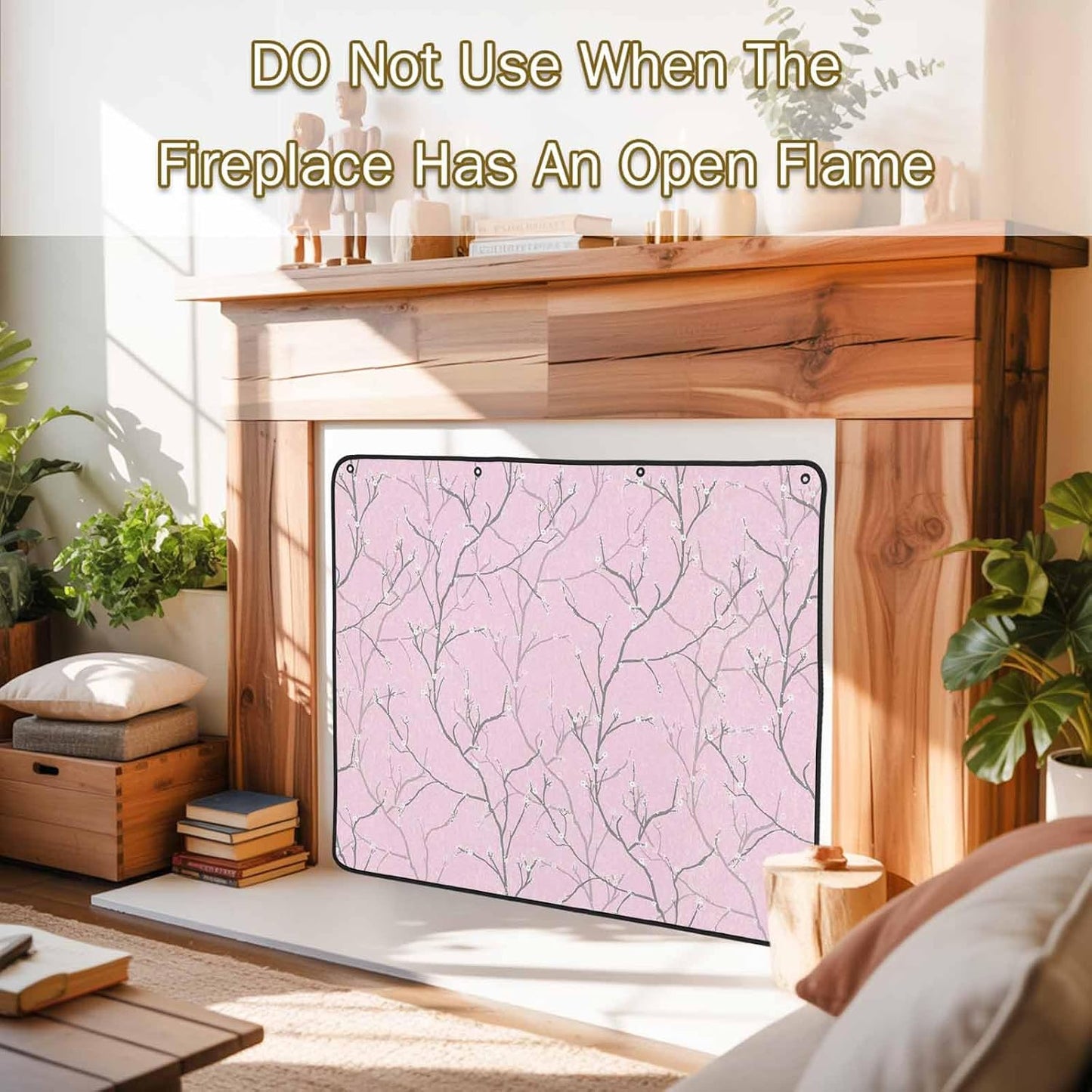 Magnetic Fireplace Cover White Vines Fireplace Screen Decorative Flowers Leaves Tree Branches Insulation Fireplace Blocker Blanket Save Energy Fireplace Draft Stopper Covers for Living Room 39x32 Inch