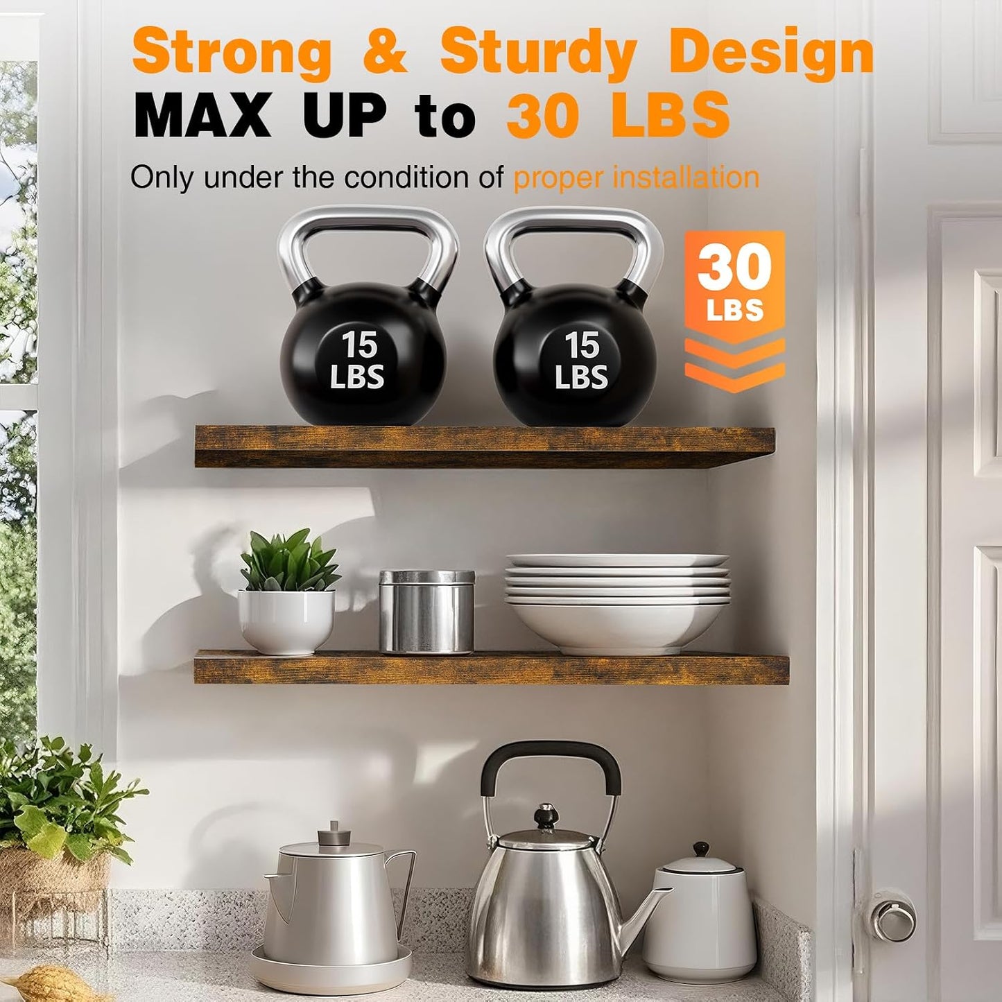 BAYKA Rustic Brown Floating Shelves 22.5in, Set of 2, Wall Mount Wood Shelf | Easy Install, 22lbs Max Load, Hidden Bracket, for Bathroom Bedroom Living Room or Kitchen, Hanging Shelf Book Decor Storage