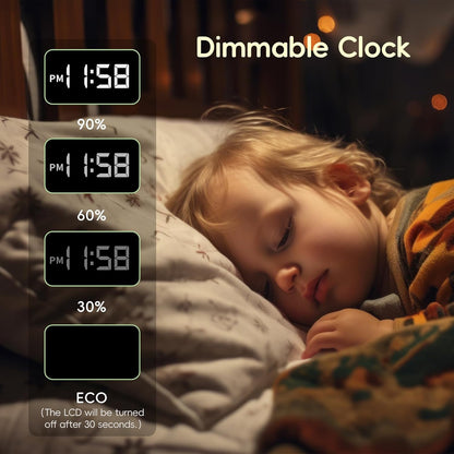 Sunrise Alarm Clock Wake Up Light, White Noise Sound Machine with 20 Soothing Sounds, 10 Night Lights, Wireless Speaker/Temp & Humidity/Rechargeable, Dimmable Clock Gift for Baby Kids Adults