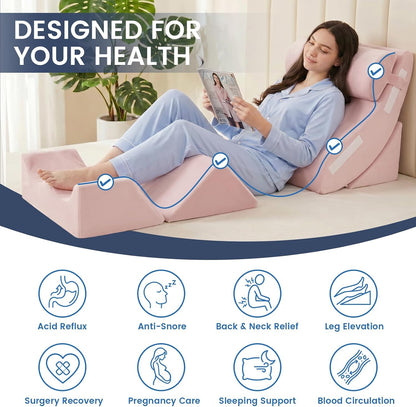 5PCS Wedge Pillow Set for After Surgery, Adjustable Orthopedic Foam Bed Wedge Pillow for Acid Reflux, GERD & Heartburn Relief, Back & Leg Elevation Support for Sleeping & Sitting Up, White Grey