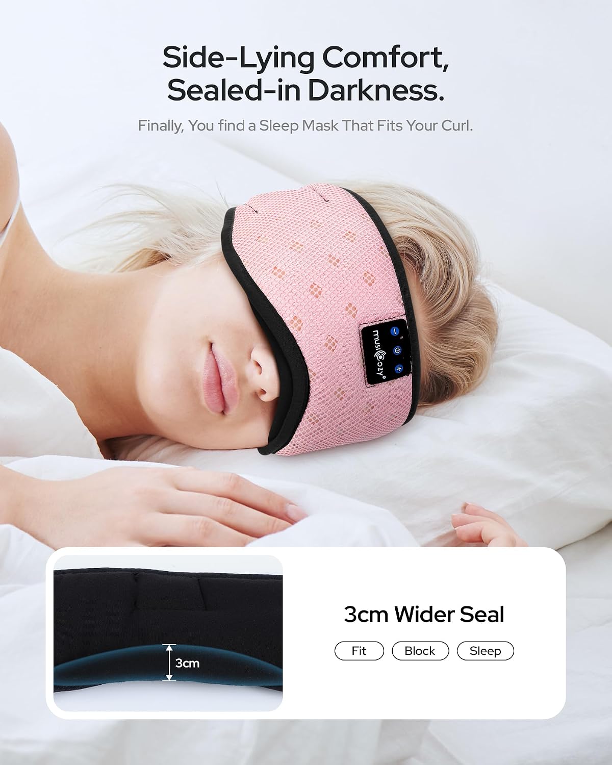 MUSICOZY Bluetooth Sleep Mask Headphones for Side Sleepers | Soft Mesh Eye Masks With Ultra-Thin Speakers, HD Audio, Comfortable Fit For Sleeping, Travel and Relaxation