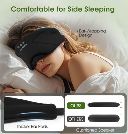 Sleep Mask with Headphones Bluetooth 5.4, LC-dolida Wireless Music Eye Mask for Sleeping Headphones with Soft Bamboo Cotton Cooling Breathable,Ultra-Thin Stereo Speaker for Side Sleepers-Khaki