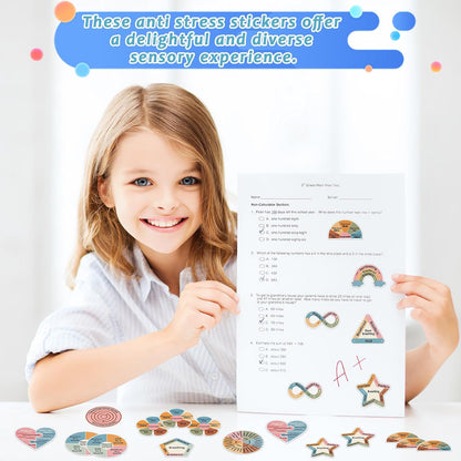 144 Pcs Breath Calm Anxiety Sensory Stickers Reusable Tactile Textured Mindfulness Sticker Fidget Silent Adhesive Sensory Strips for Christmas School Office Adult Teen Tension Student Classroom Supply