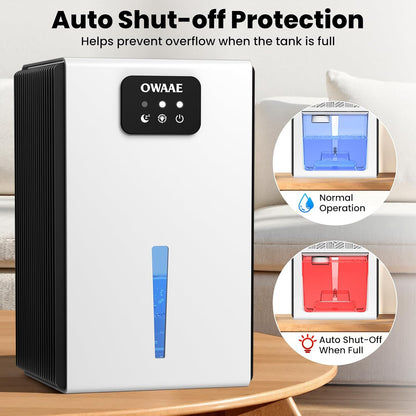 Dehumidifier, 1000 sq.ft Dehumidifiers for Home Bedroom Bathroom Basement with 95oz Water Tank, Sleep Mode, Auto Shut-Off 7 Colors LED Light, Grey