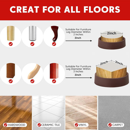 Furniture Pads 3x3 Non Slip Rubber Furniture Caster Cup for Hardwood Floors