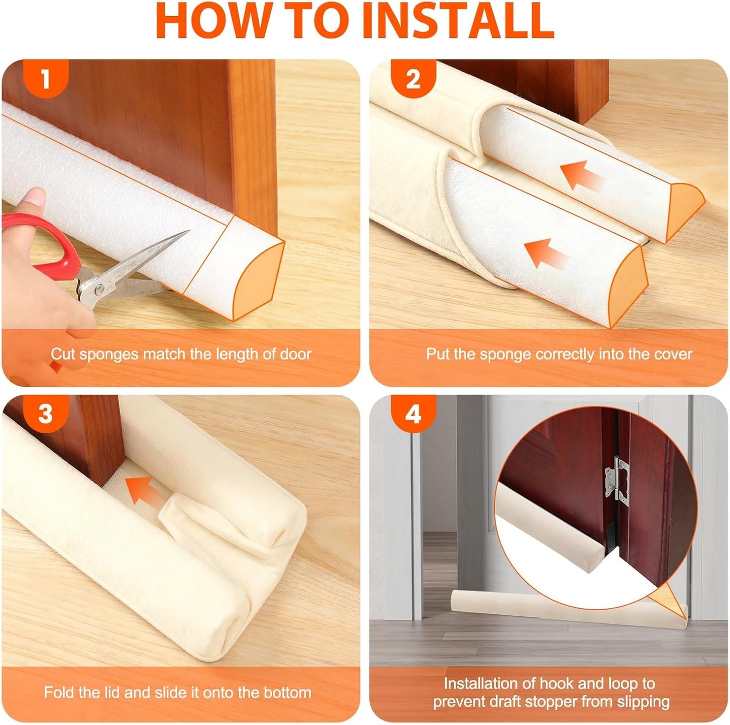 GDHOMM Door Draft Stopper for Bottom of Door, Adjustable Door Sweep Door Draft Blocker Door Gap Filler, Energy Saving, Keeps Sound Draft Light Out - Fits 30” to 36” Door