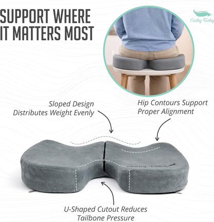 Cushy Tushy Premium Foldable Travel Seat Cushion - for Relief of Lower Back, Sciatic, Butt and Tailbone Pain - for Home & Office Use, Perfect for Travel or Driving - Coccyx Seat Cushion
