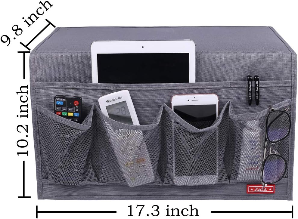 Zafit 5 Pockets Bedside Caddy, Bedside Storage Organizer for Water Bottles, Magazines, Phone, Glasses (5 Pockets-Grey)