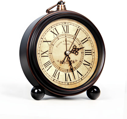 TIMESS 4.3-Inch Vintage Analog Alarm Clock, Silent Non-Ticking, Brown