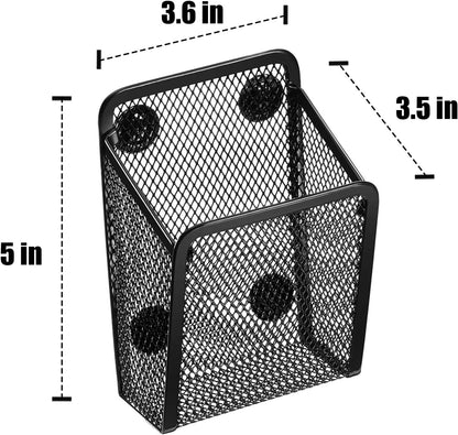 Magnetic Pencil Holder Whiteboard Pen Holder Locker Accessories (2-Slot*1) | Locker Organizer, Desk Organizer, Teacher Supplies, Mesh Basket, Strong Magnets, Black, For Fridge School Office Home